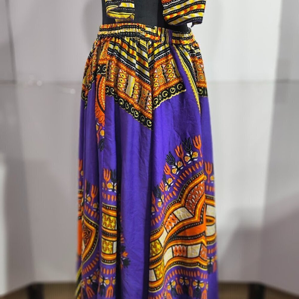 Lapogee Dashiki Print Purple Long Maxi Skirt and Small Scarf Women's Large